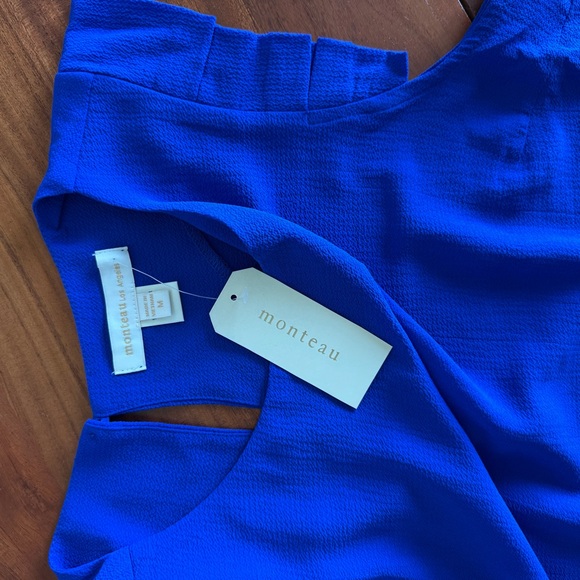 Monteau Blue Flutter Sleeve Boxy Blouse - Picture 3 of 6